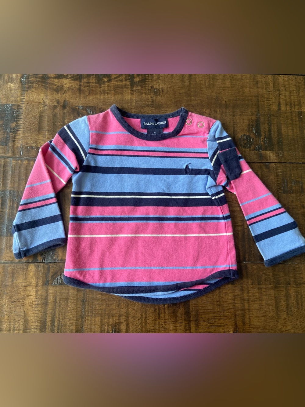 Ralph Lauren Pink and Blue Striped Long Sleeve Tee size 6-12 months